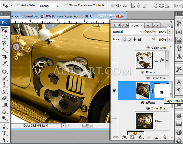 steampunk golden car digital illustration